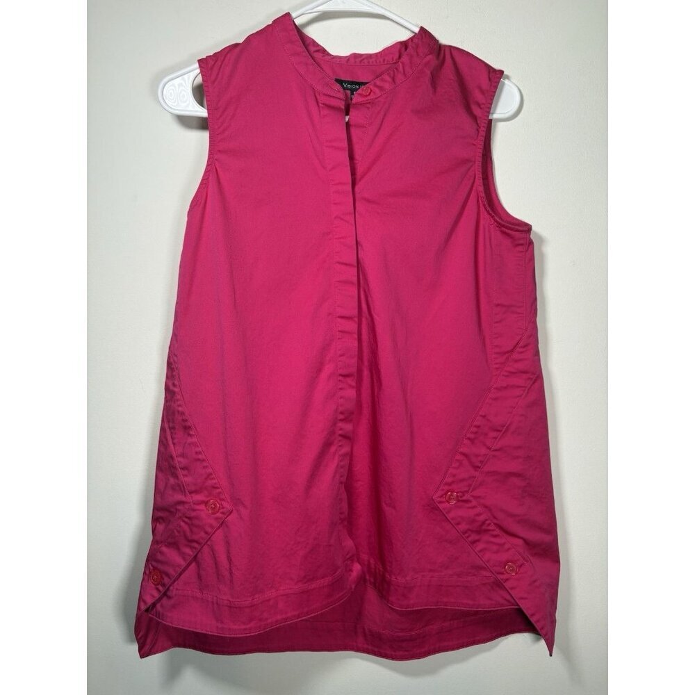 VISION 155‎ Dillards Hot Pink Sleeveless Button Down Mandarin Collar Y2K Size 6